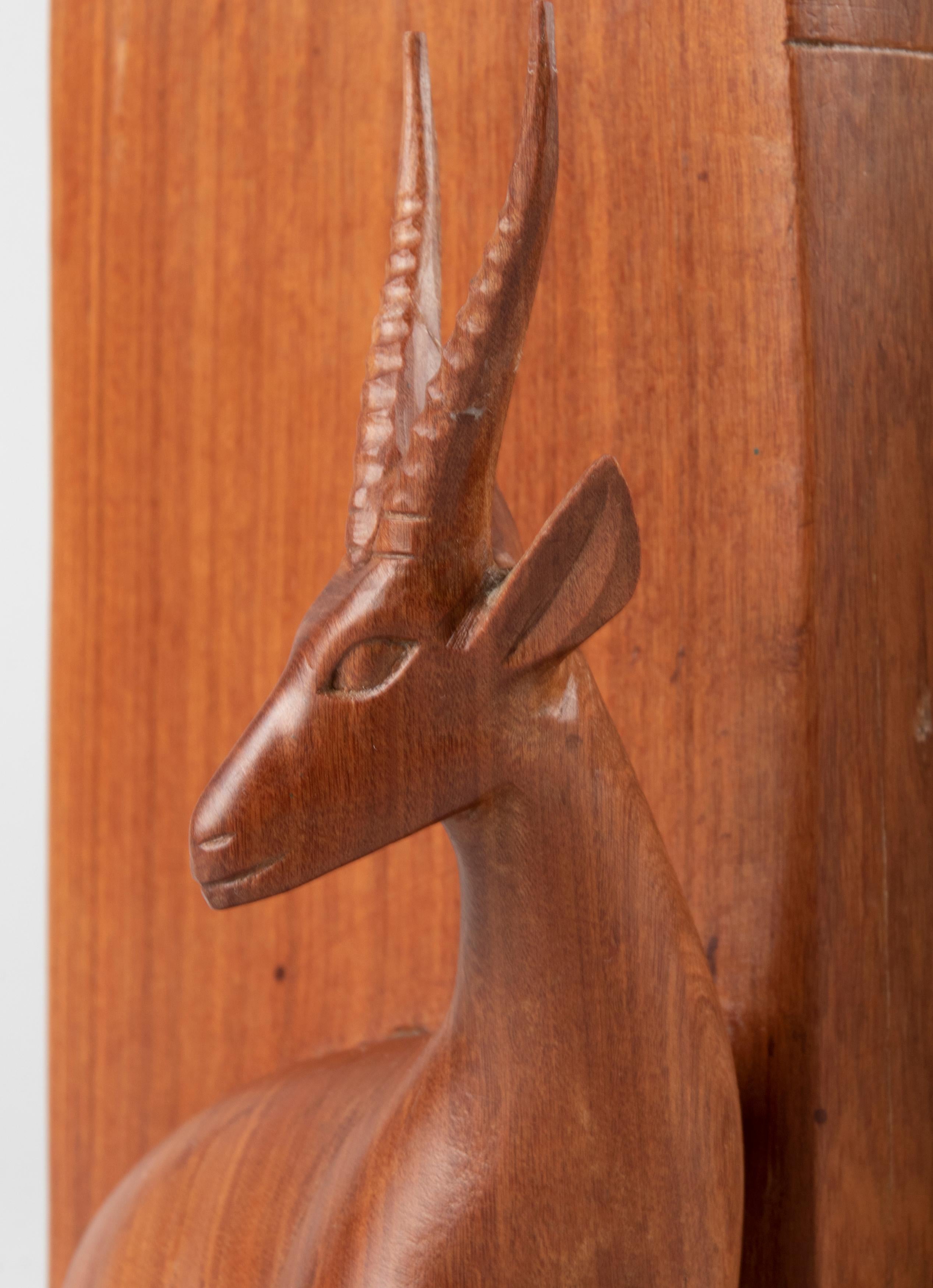 Pair of Teak Wood Carved Mid Century Bookends with Deers 1