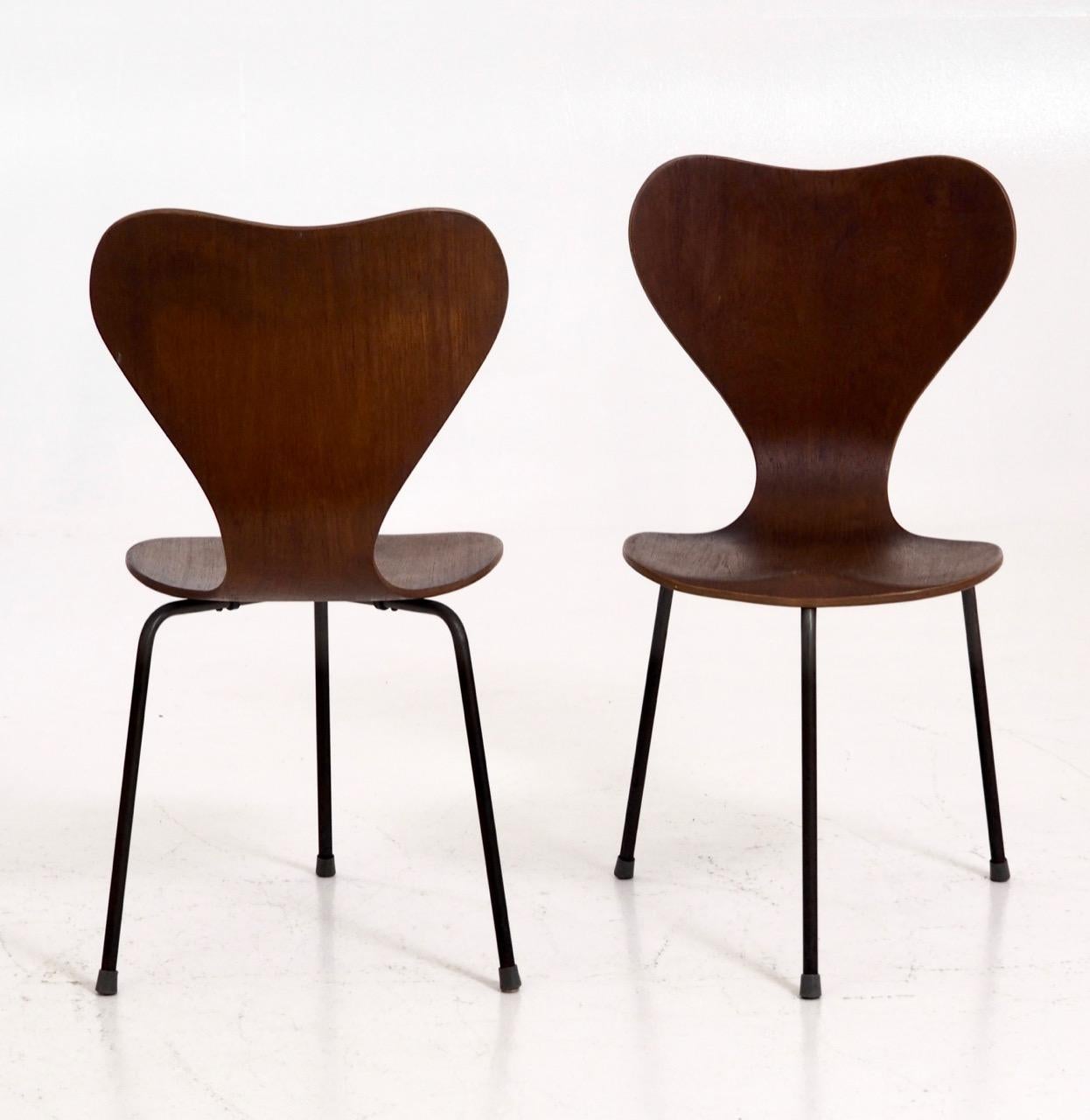 20th Century Pair of Teak Wood Chairs with Three Iron Legs, Danish Architect, 1960s For Sale