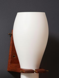 Pair of Teak Wood and Opaline Wall Lights by Philips - Netherlands 1960s