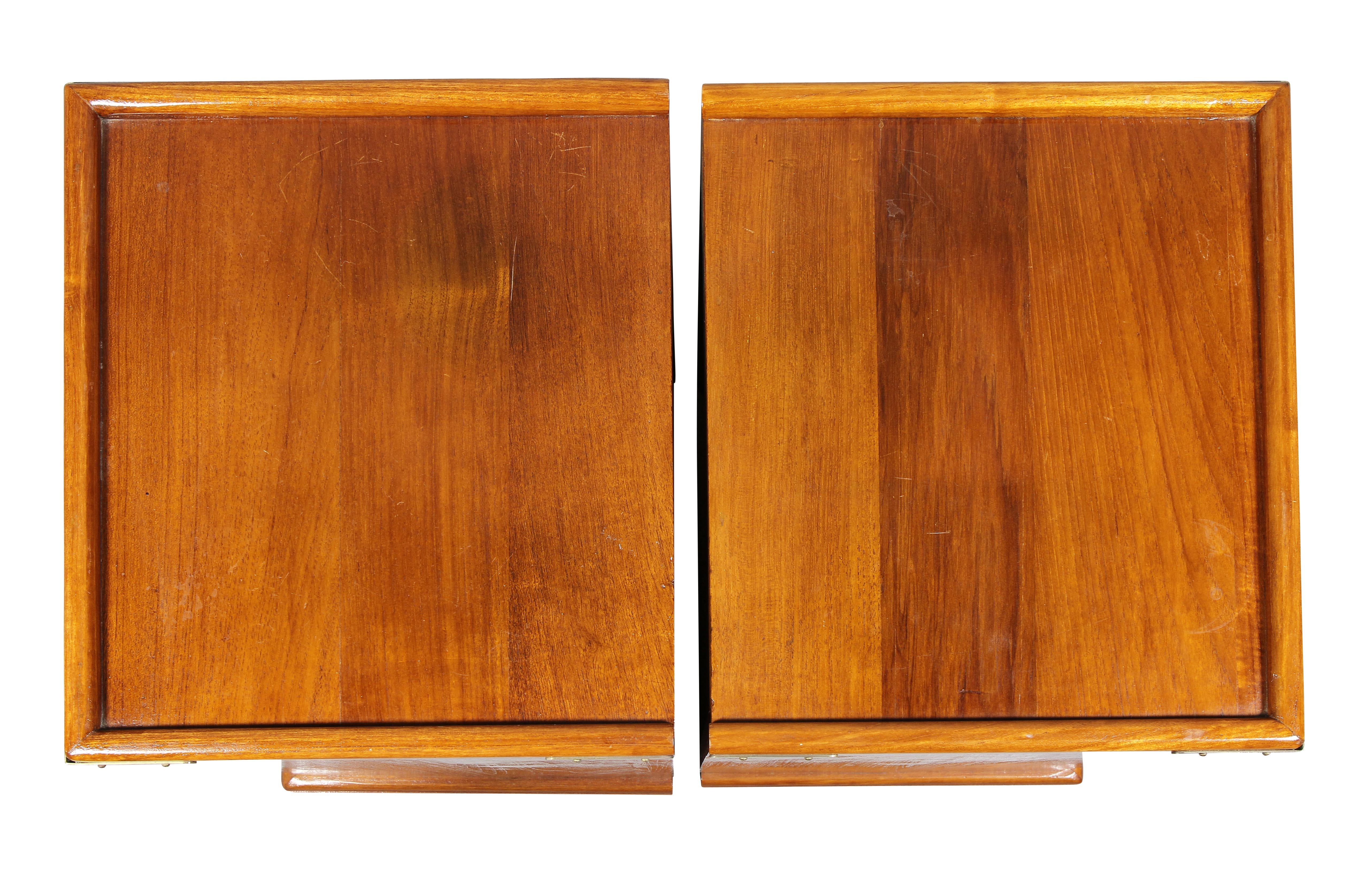 Campaign Pair of Teakwood Ship Bedside Cabinets