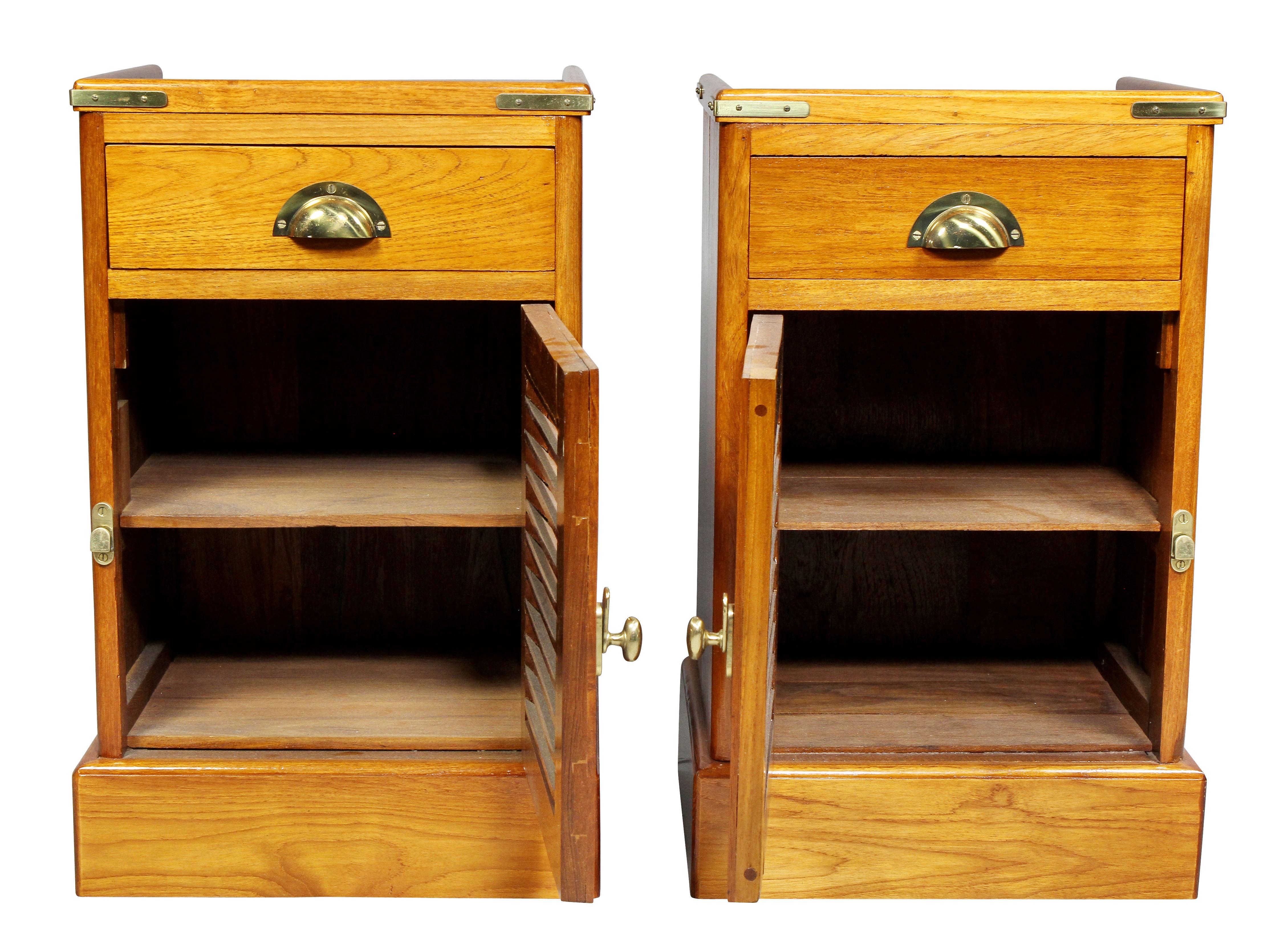 North American Pair of Teakwood Ship Bedside Cabinets