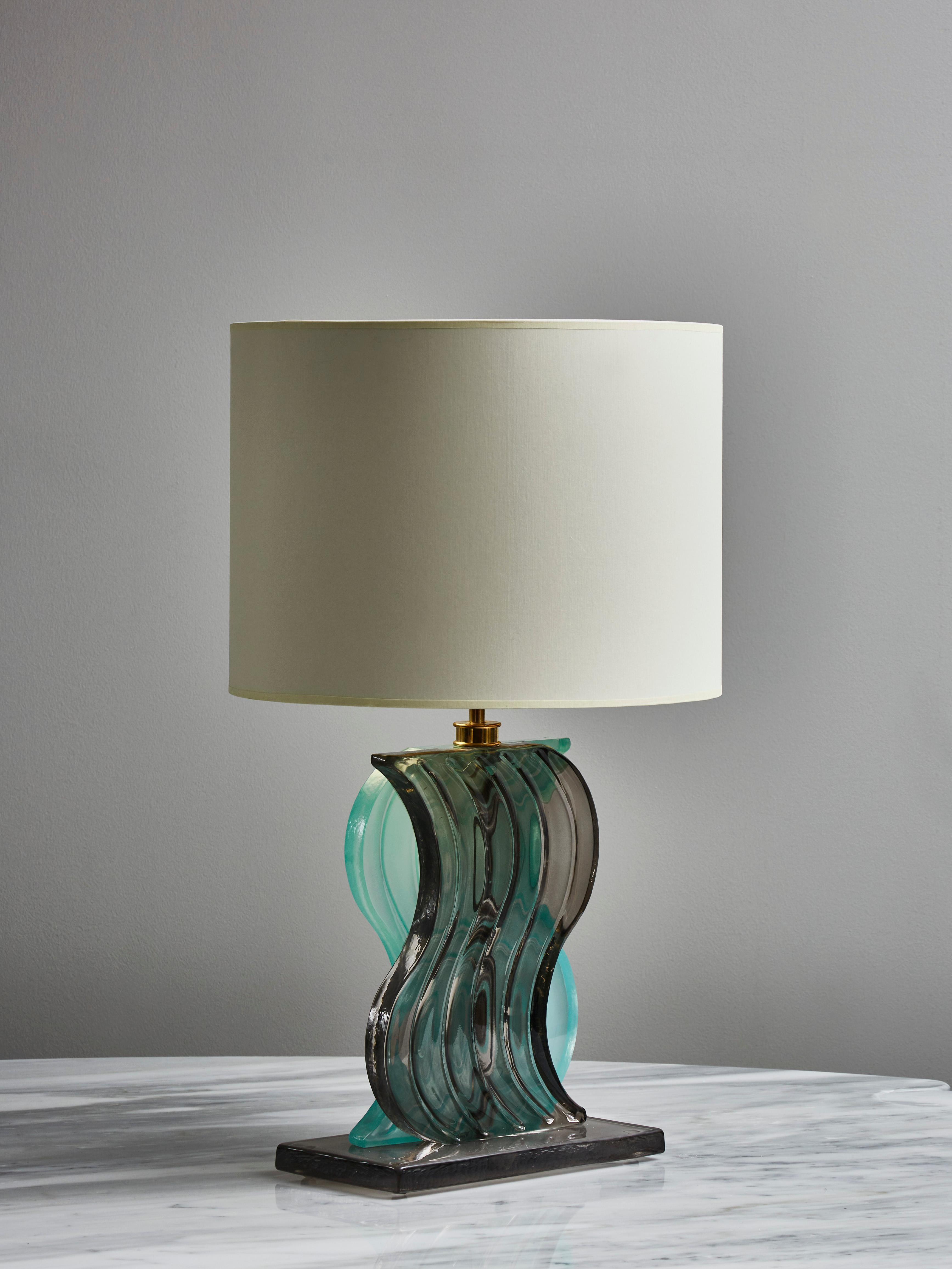 Pair of Teal and Grey Murano Glass Table Lamps In New Condition In Saint-Ouen, IDF