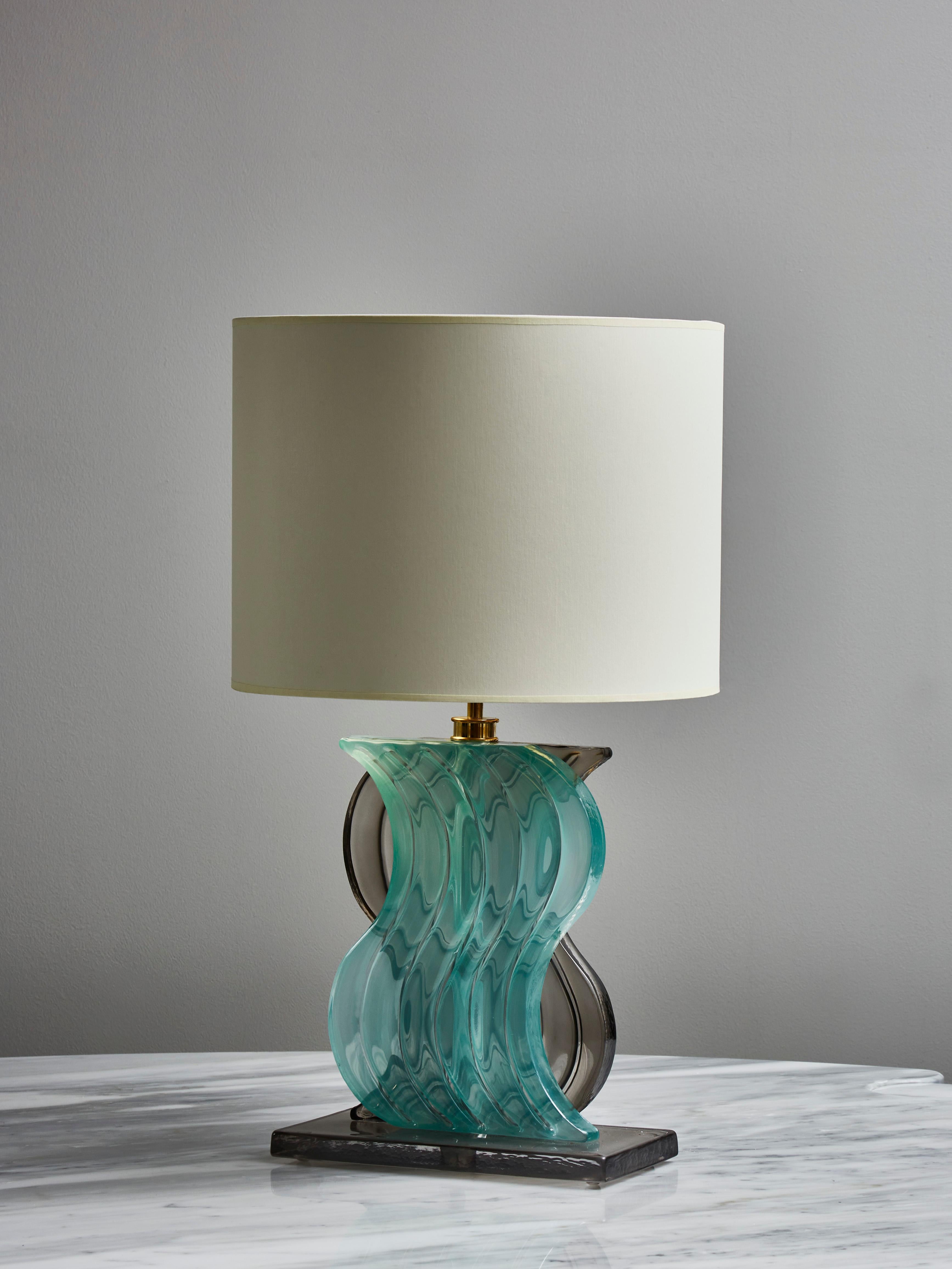 Contemporary Pair of Teal and Grey Murano Glass Table Lamps