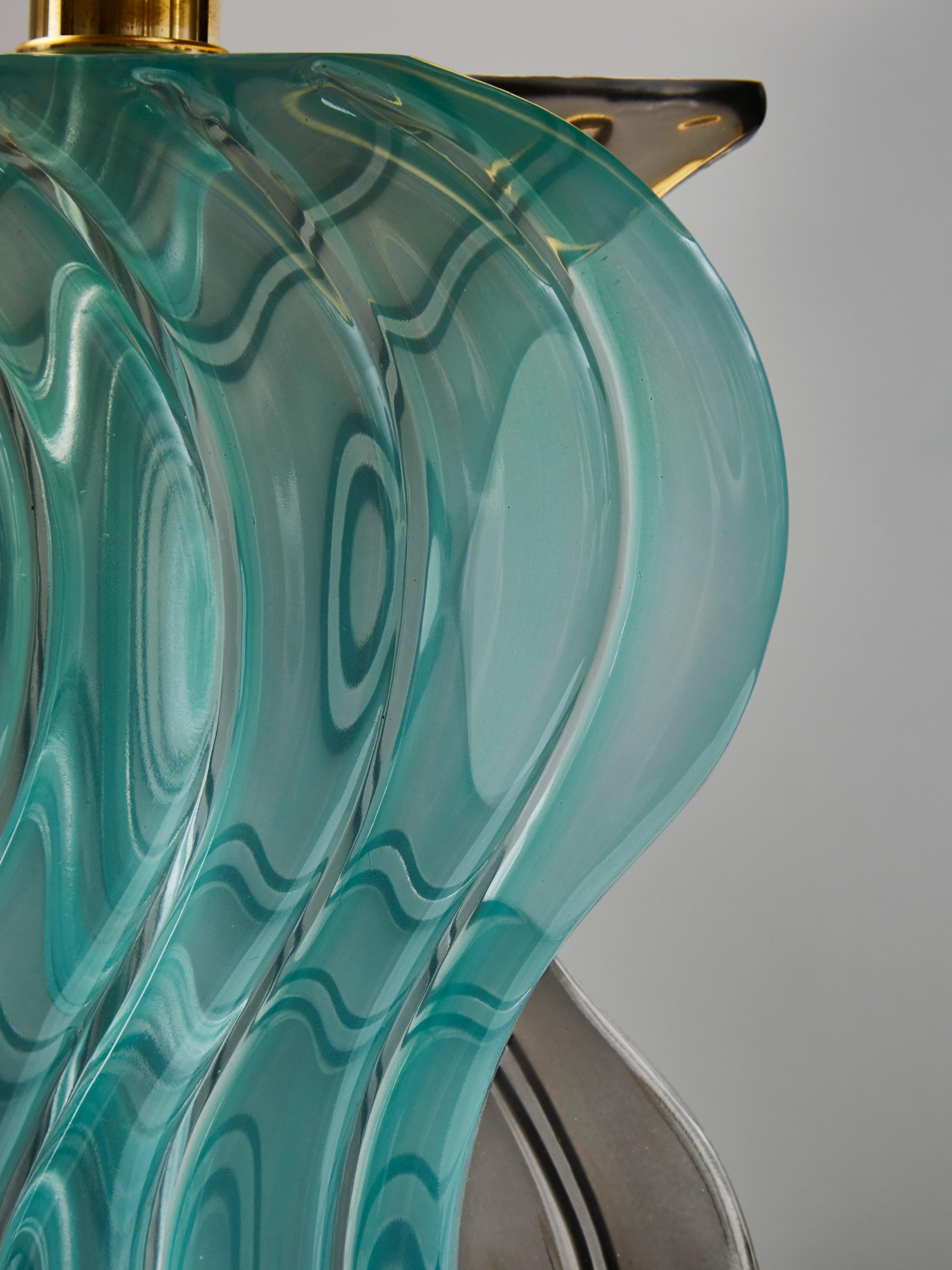 Pair of Teal and Grey Murano Glass Table Lamps 1