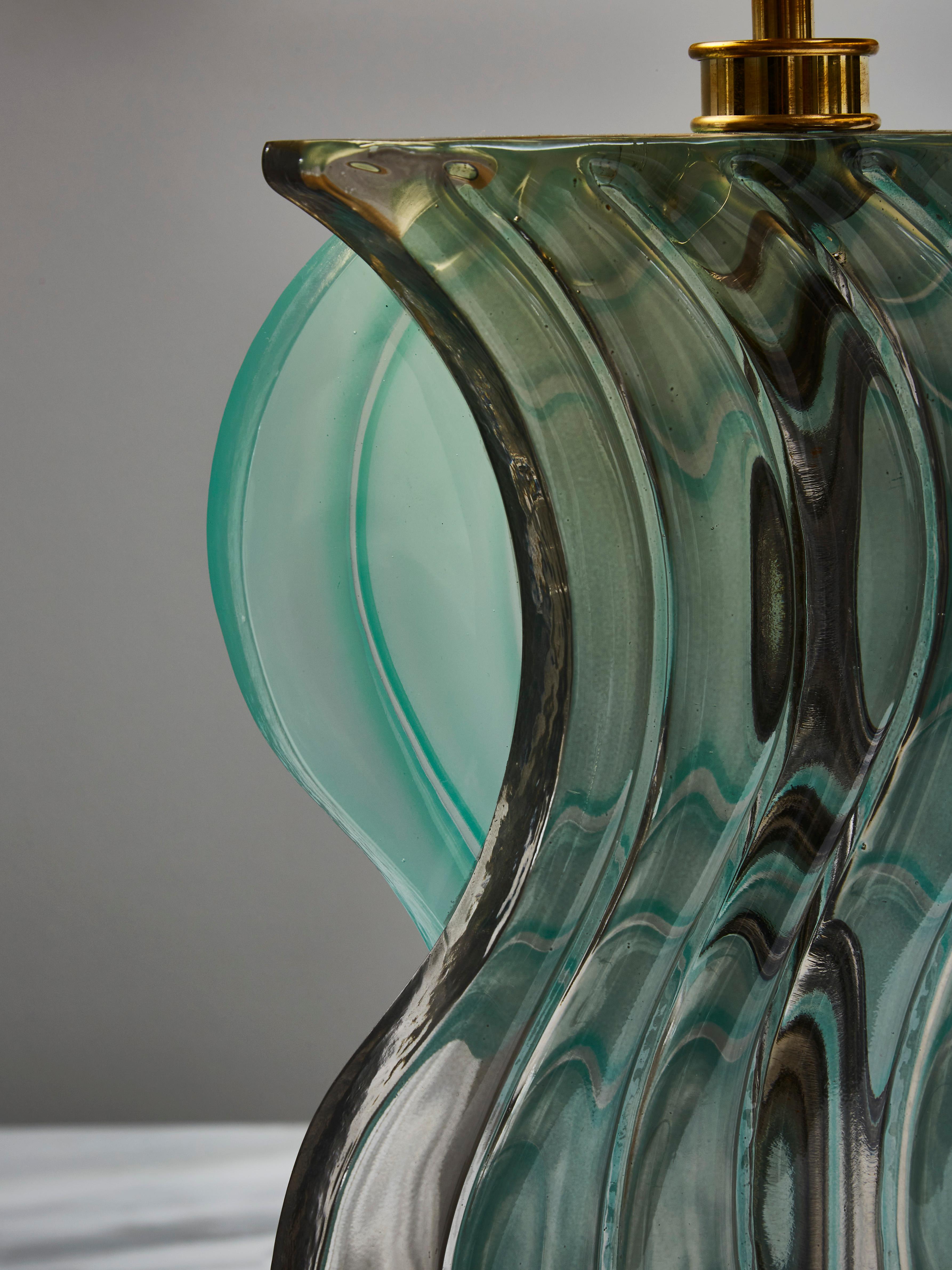 Pair of Teal and Grey Murano Glass Table Lamps 2