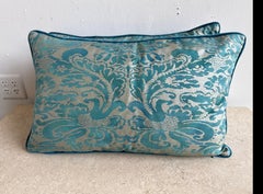 Pair of Teal Blue Fortuny Textile Pillows