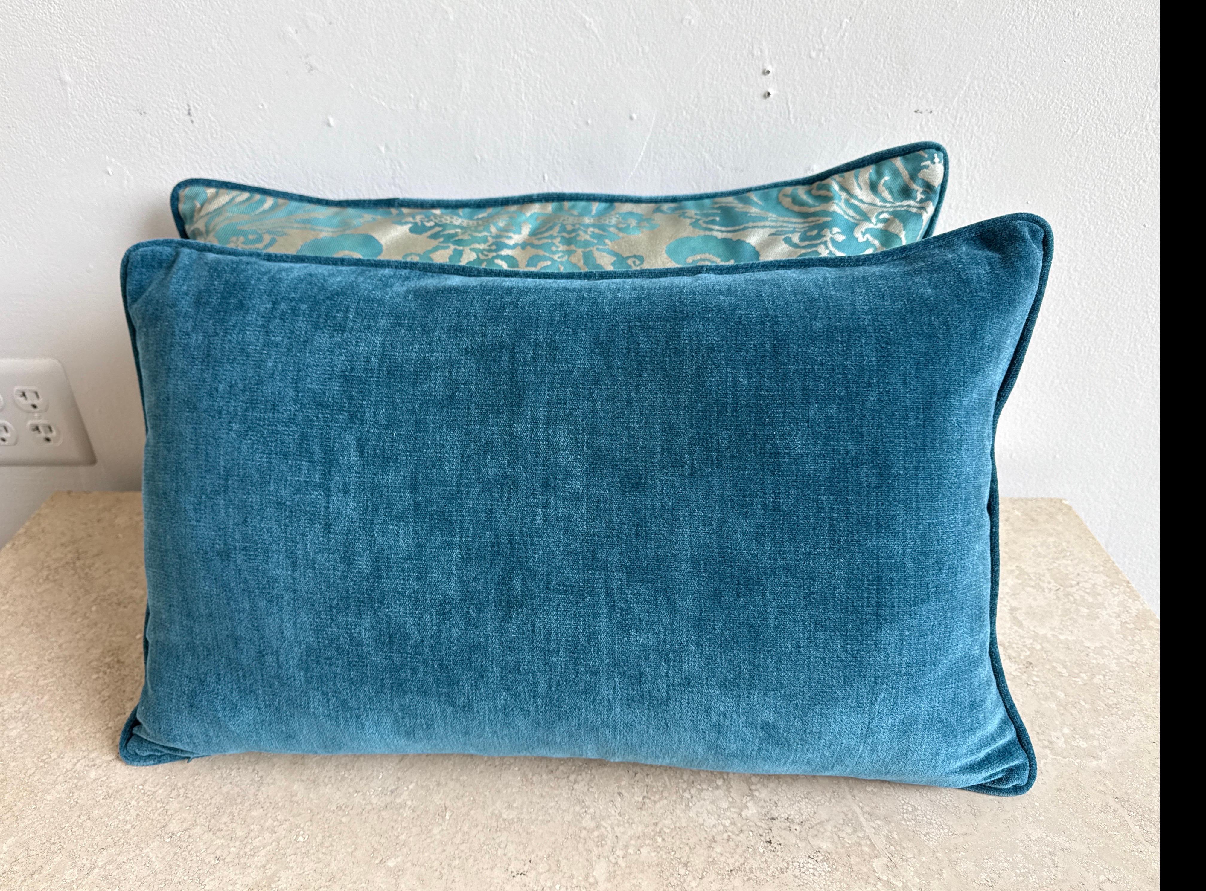 Pareja de Cojines Textiles Fortuny Azul Teal Algodón en venta