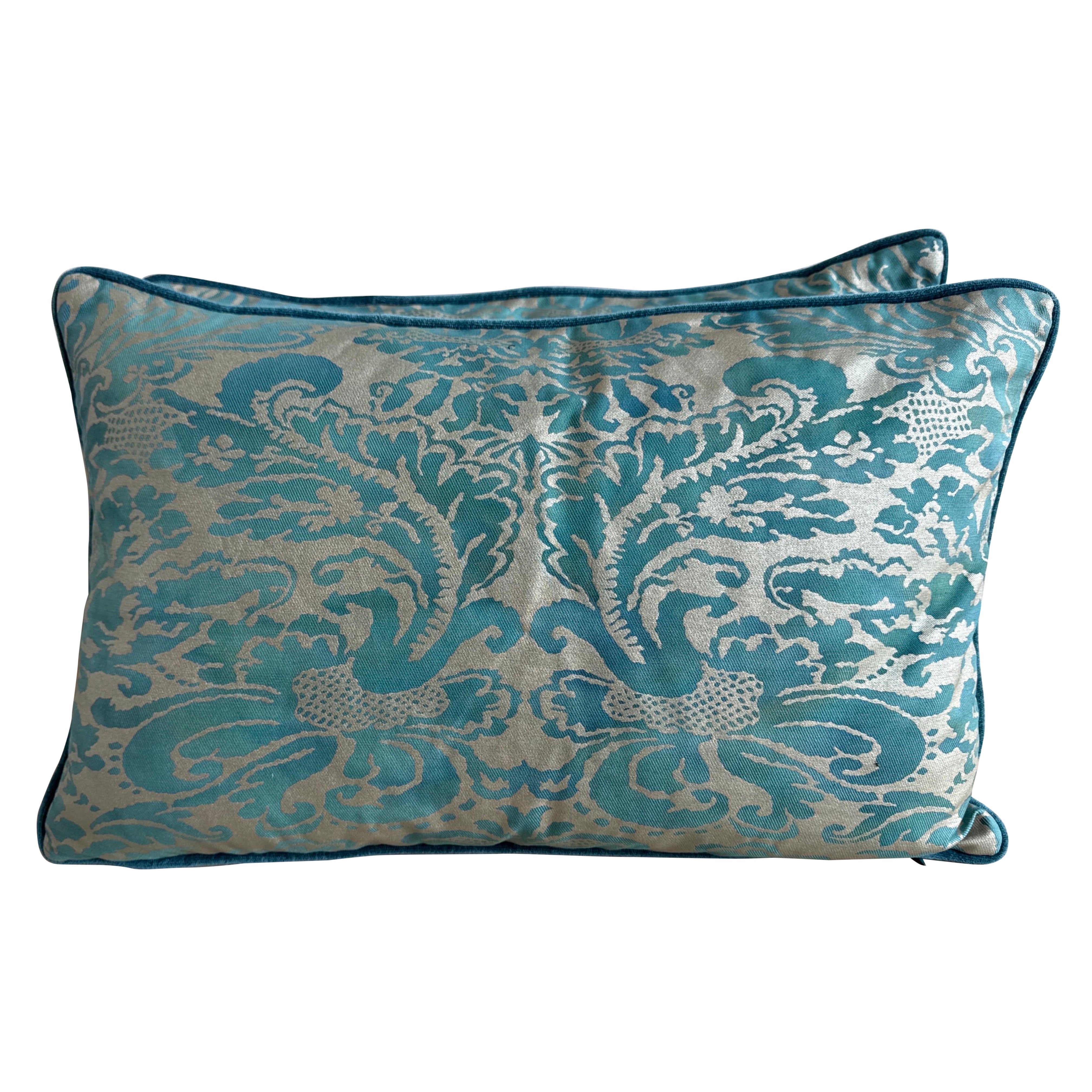 Pair of Teal Blue Fortuny Textile Pillows