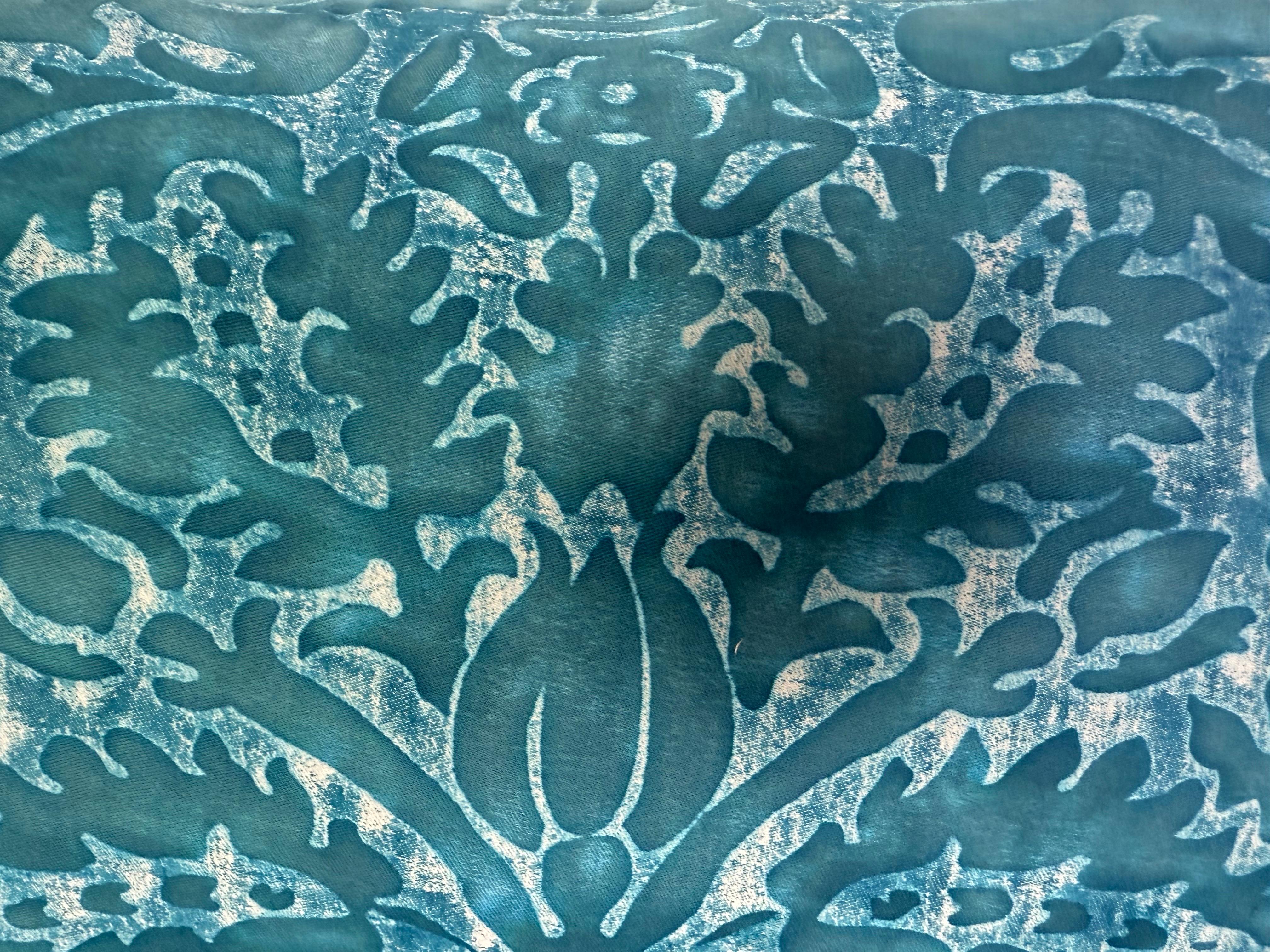 Pareja de Cojines Decorativos Estilo Fortuny Teal Italiano en venta