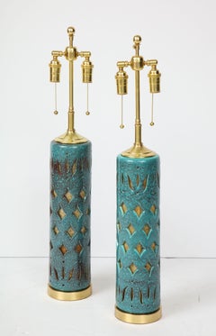 Pair of Teal Glazed Italian Ceramic Lamps