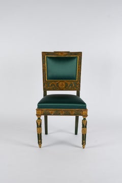 Pair of Teal Green Silk Satin French Empire Chairs