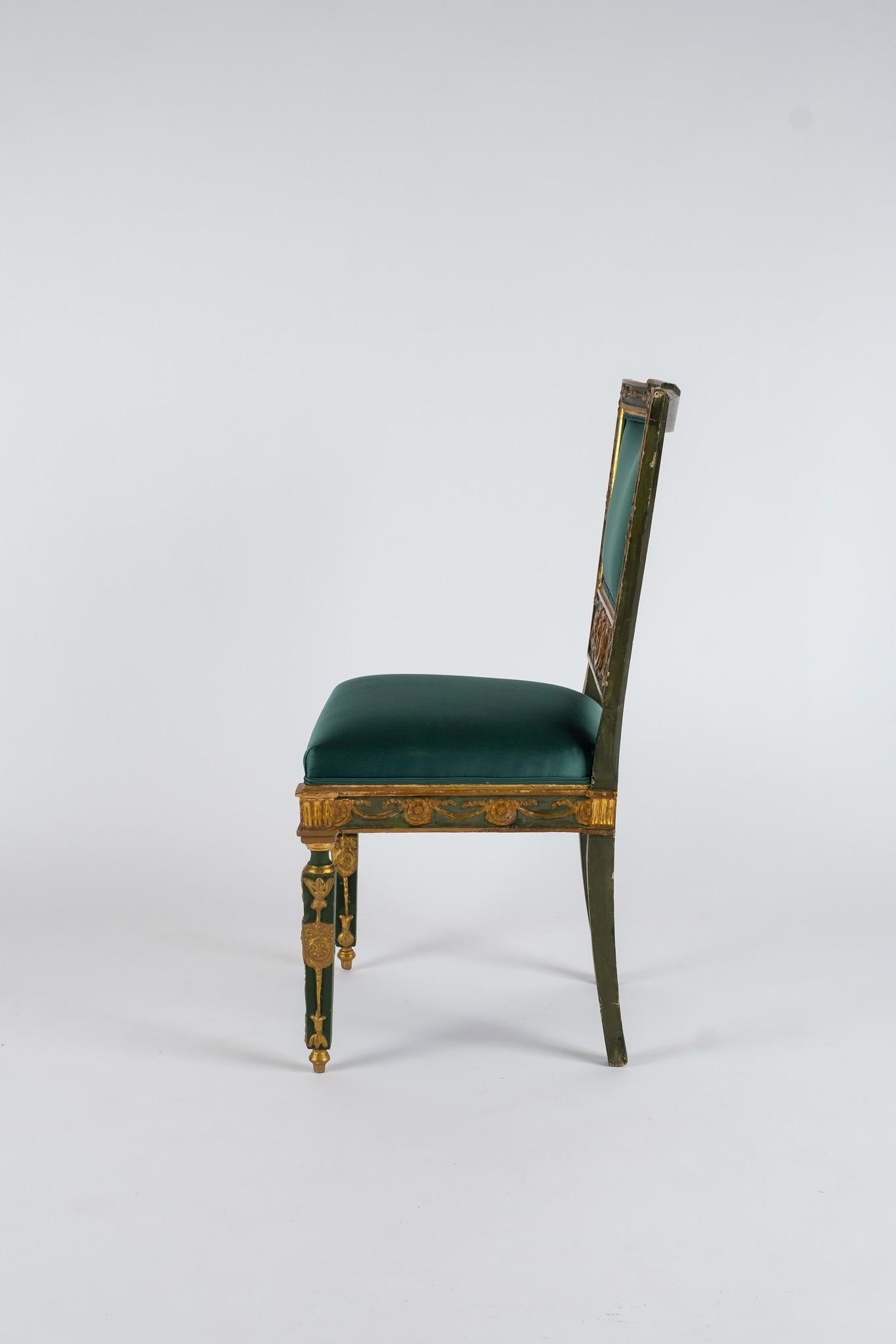 19th Century Pair of Teal Green Silk Satin French Empire Chairs