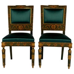 Pair of Teal Green Silk Satin French Empire Chairs
