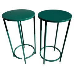 Pair of Teal Metal Plant Stands with 4 Legs.