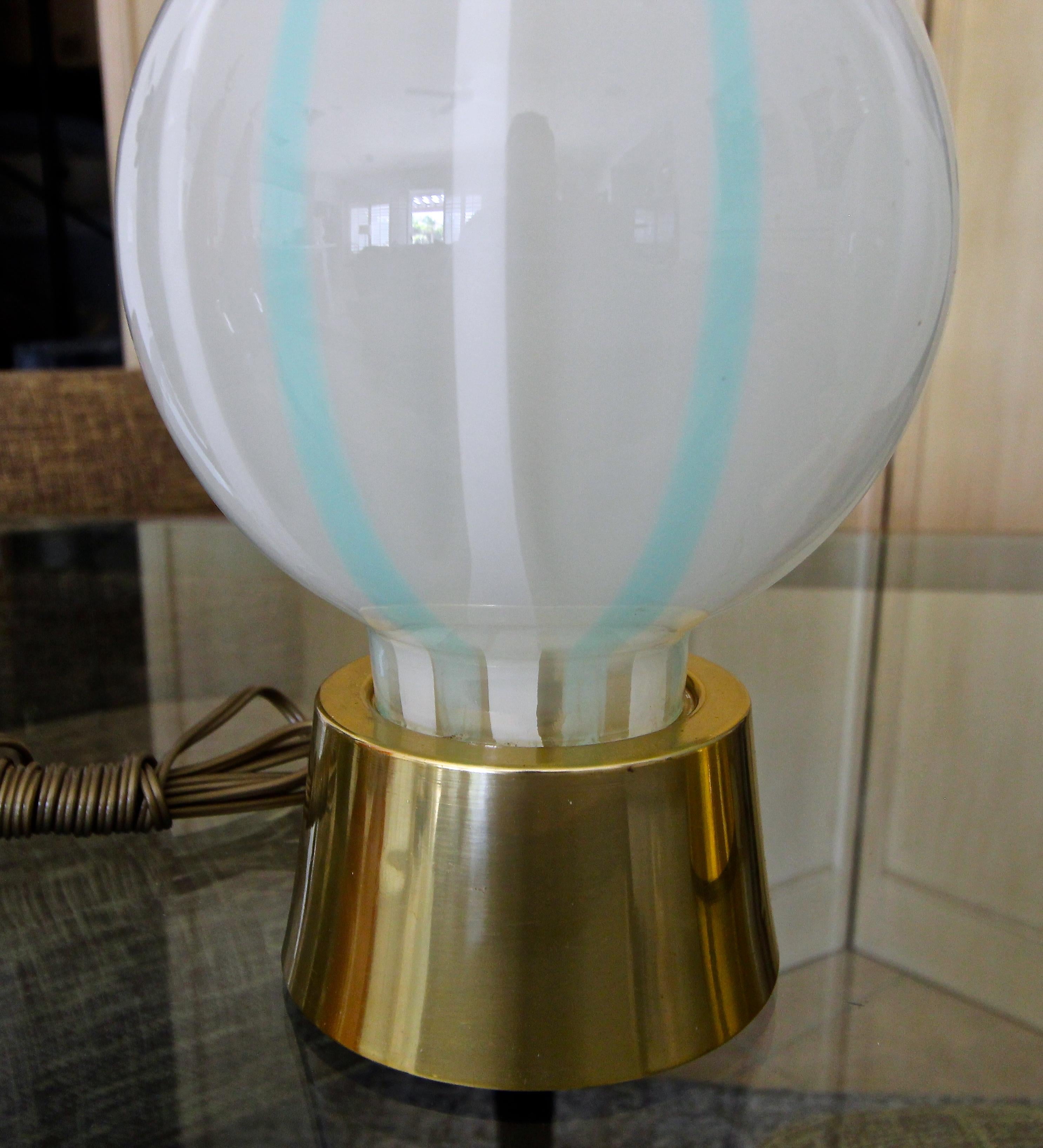 Pair of Teal and White Striped Glass Table Lamps 6