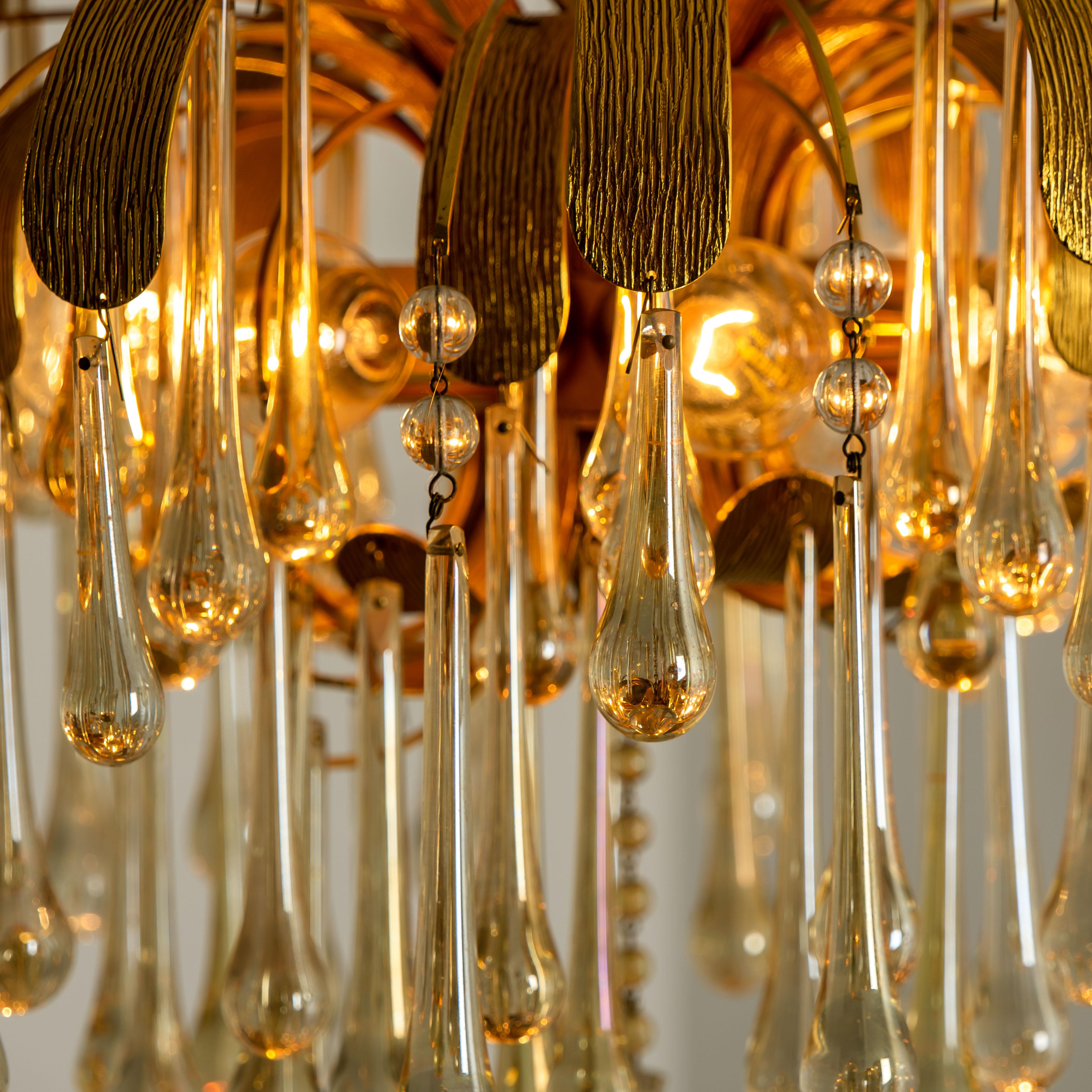 Pair of Tear Drop Glass 6-Light Chandeliers, Pendant Lights Palwa ...