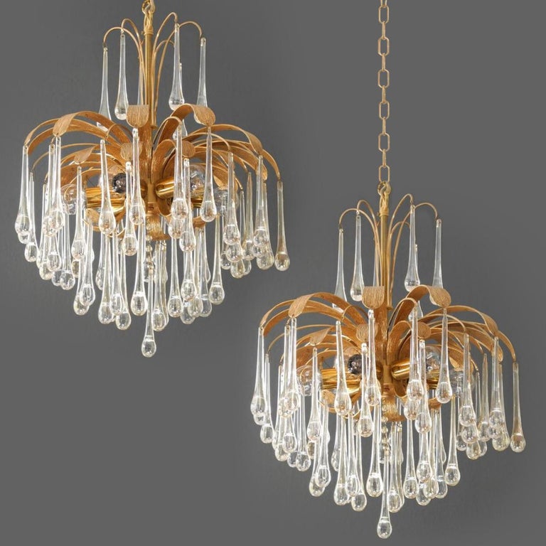 Pair of Tear Drop Glass 6-Light Chandeliers, Pendant Lights Palwa ...