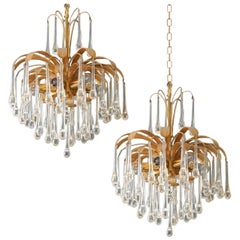 Pair of Tear Drop Glass 6-Light Chandeliers, Pendant Lights Palwa, 1960s