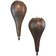 Pair of Tear Drop Shaped Brass Sconces