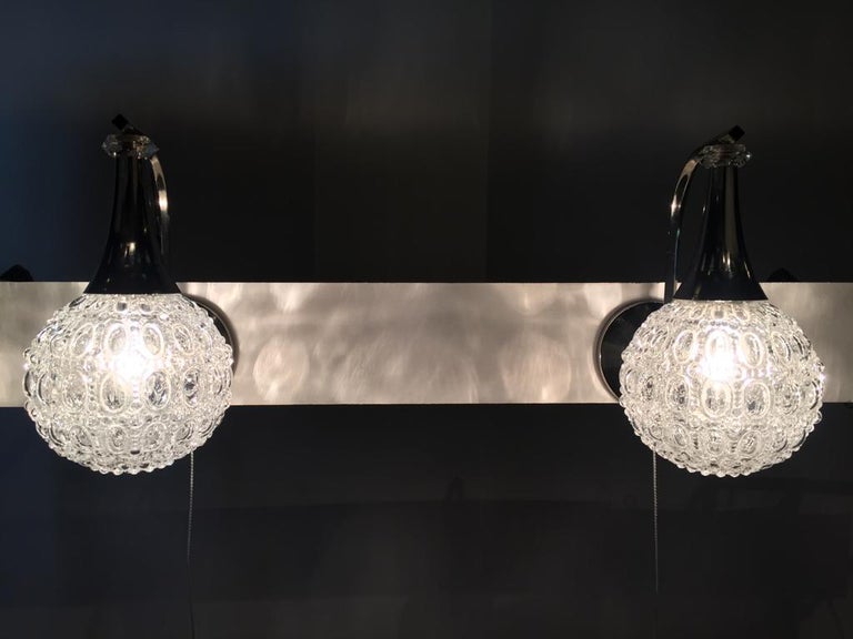 Pair Of Teardrop Glass And Chrome Wall Scones 1960s For