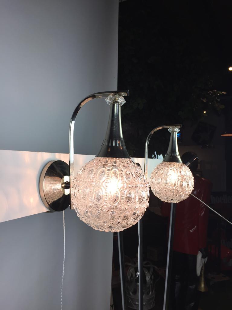 Pair Of Teardrop Glass And Chrome Wall Scones 1960s For