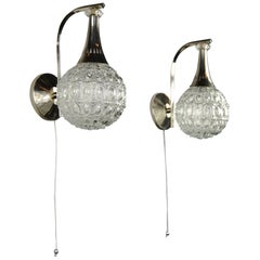 Pair of Teardrop Glass and Chrome Wall Scones, 1960s