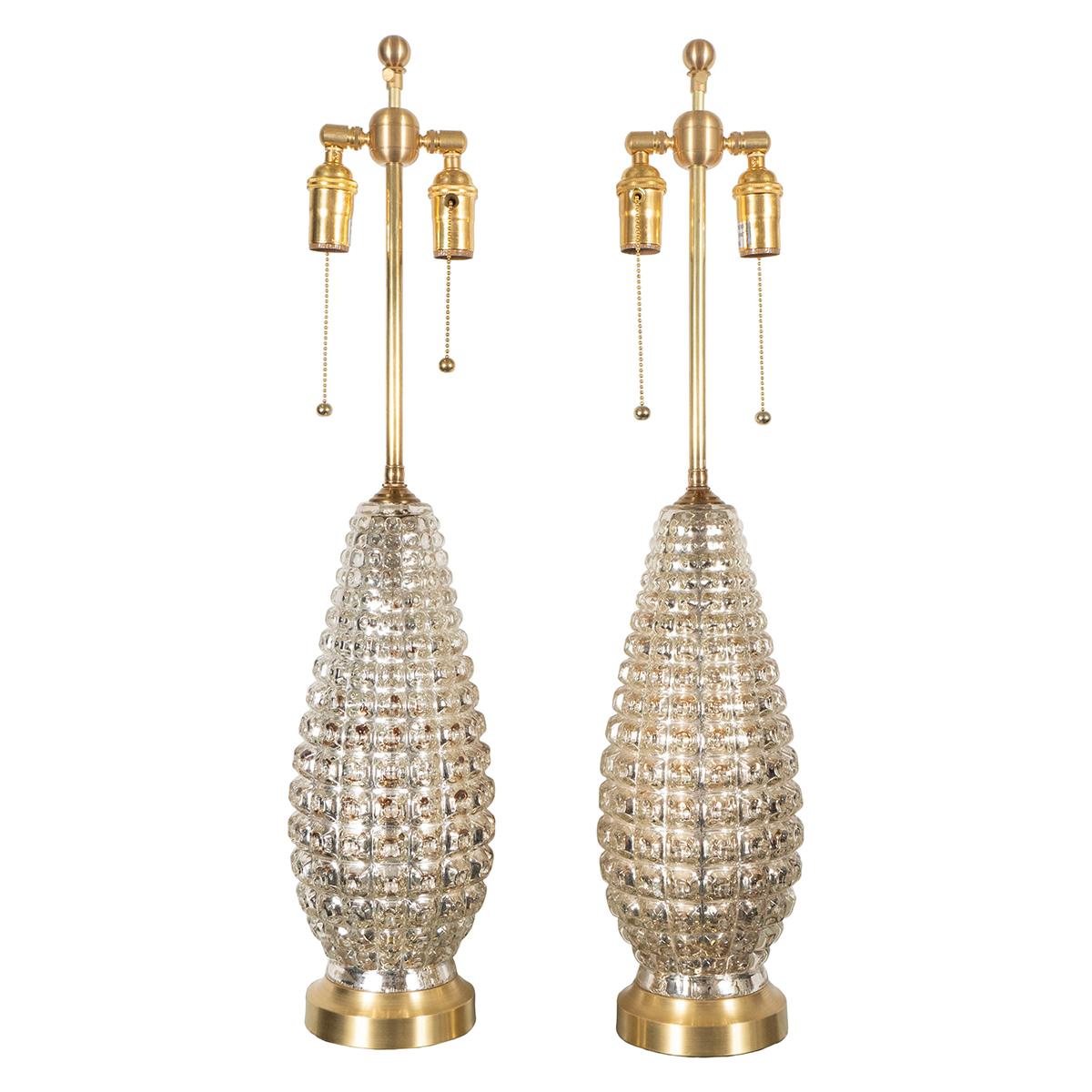 Mid-Century Modern Pair of Teardrop Mercury Glass Lamps For Sale