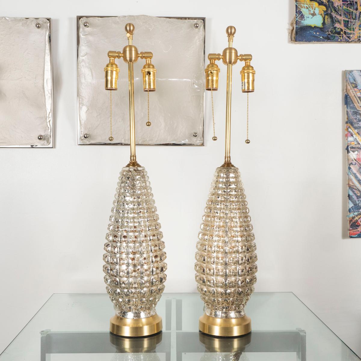 American Pair of Teardrop Mercury Glass Lamps For Sale