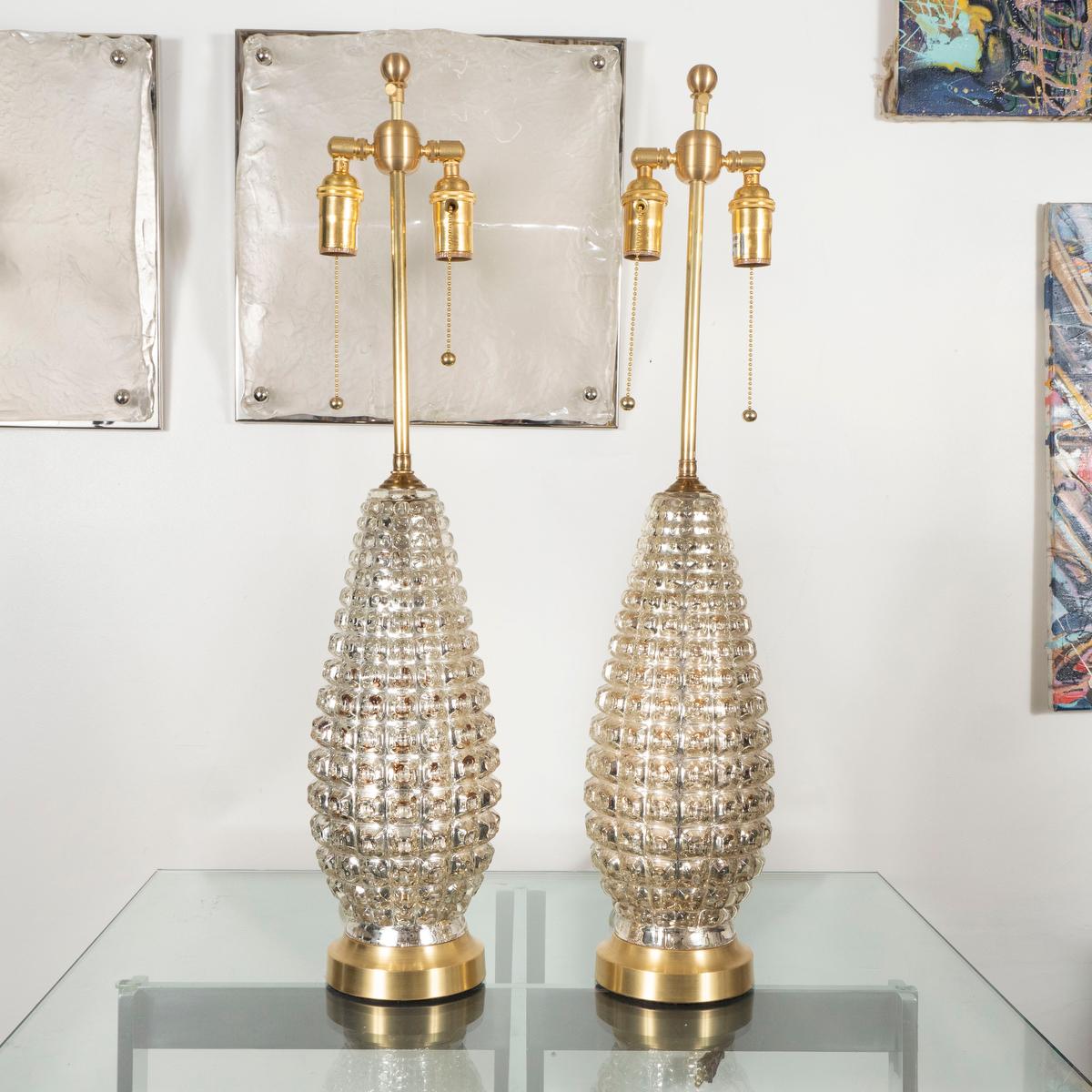 Pair of Teardrop Mercury Glass Lamps In Good Condition For Sale In Tarrytown, NY