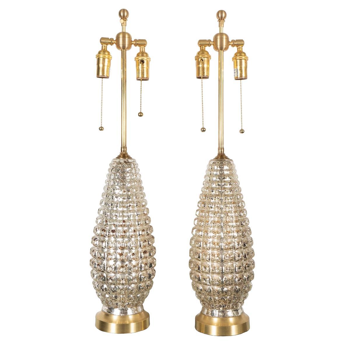 Pair of Teardrop Mercury Glass Lamps For Sale