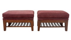 Pair of Ted Boerner Burgundy Suede Covered Ottomans