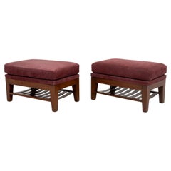 Pair of Ted Boerner Burgundy Suede Covered Ottomans