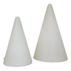 Pair of "Teepee" Milk Glass Table or Desk Lights by SCE France, 1970s