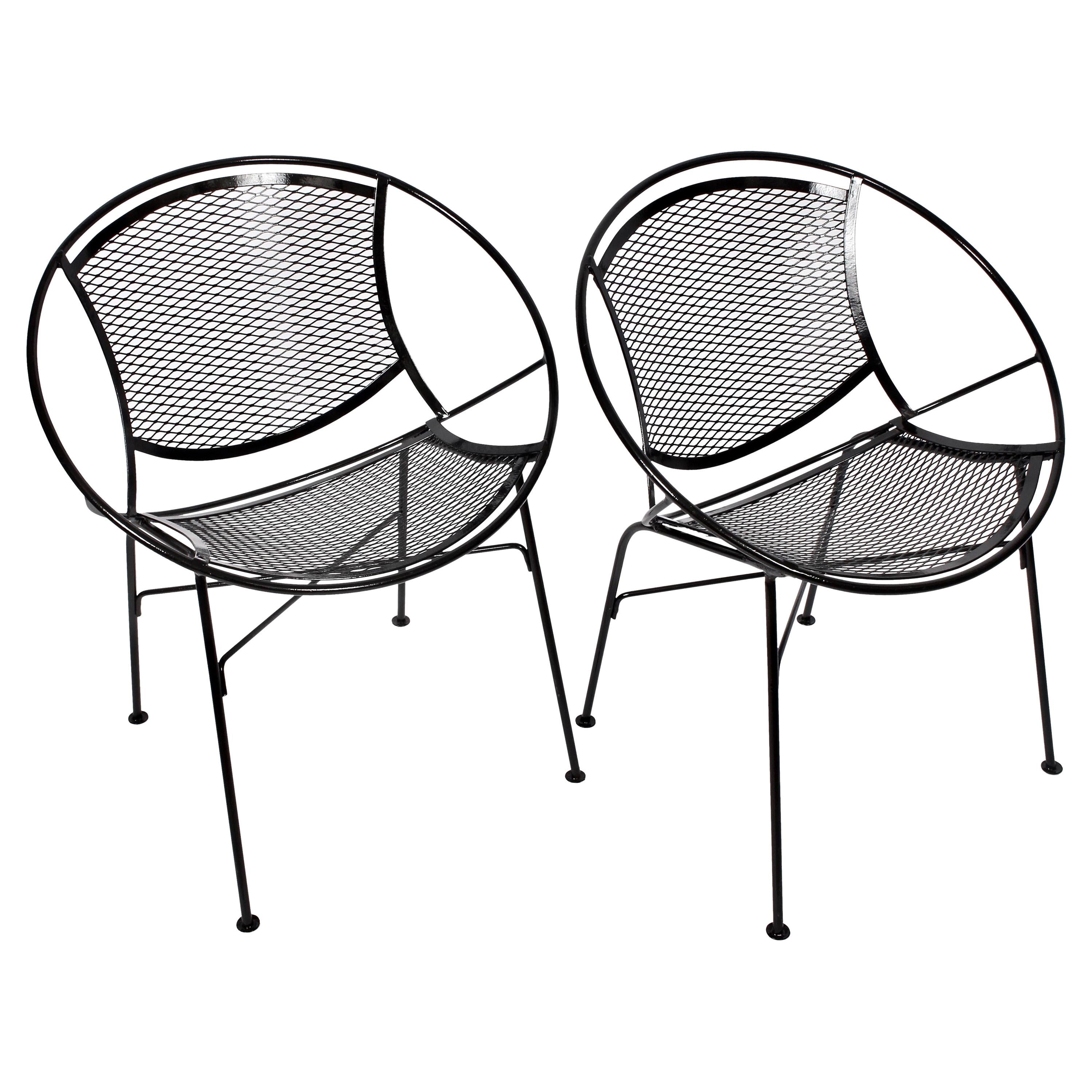 Pair of Tempestini for Salterini "Radar" Black Enamel Iron Dining Chairs, 1950s