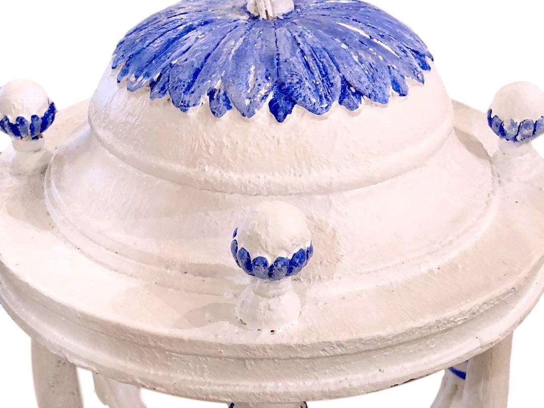 French Pair of White and Blue Plaster Chandeliers , Sold Individually