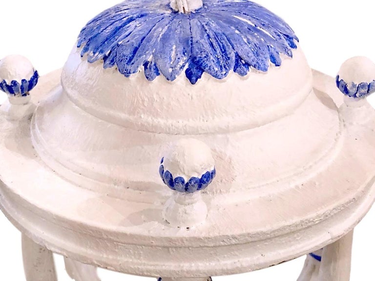 French Pair of White and Blue Plaster Chandeliers , Sold Individually For Sale