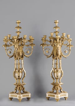 Pair Of Ten-Light Candelabra After Pierre Gouthière, by Henri Picard, Circa 1870