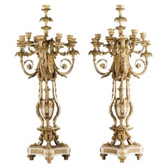 Antique Pair Of Ten-Light Candelabra After Pierre Gouthière, by Henri Picard, Circa 1870