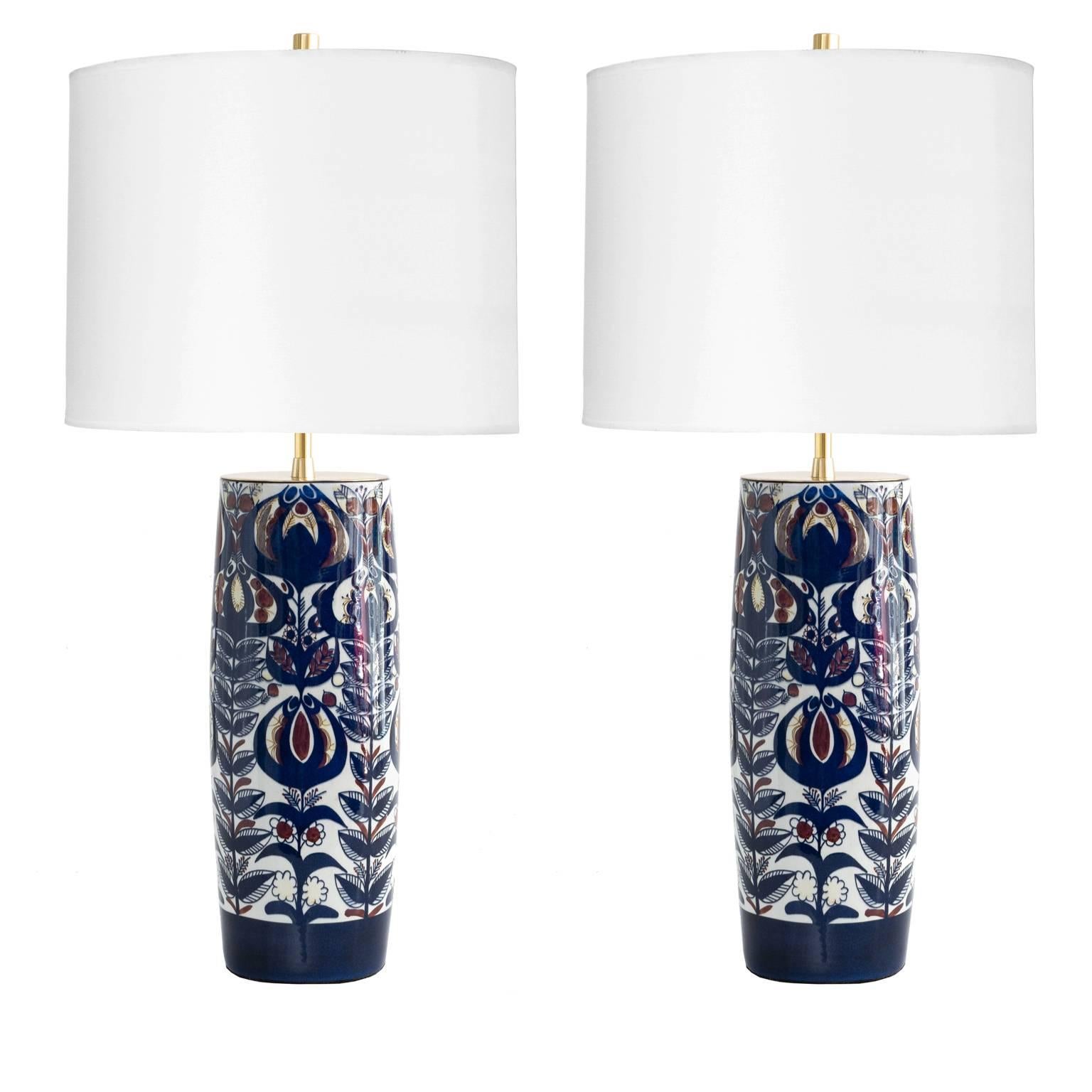 Paar „Tenara“-Porzellan-Tischlampen, entworfen von Berte Jessen, Aluminia im Angebot