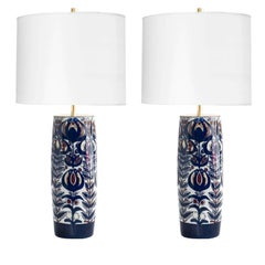 Pair of "Tenara" Porcelain Table Lamps Designed by Berte Jessen, Aluminia