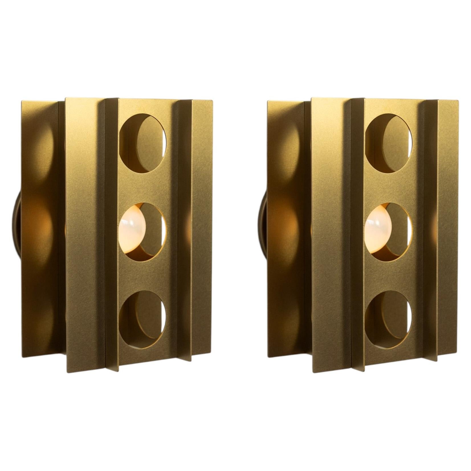 Customizable, Pair of Tenfold Wall Sconce in Satin Brass, architectural light