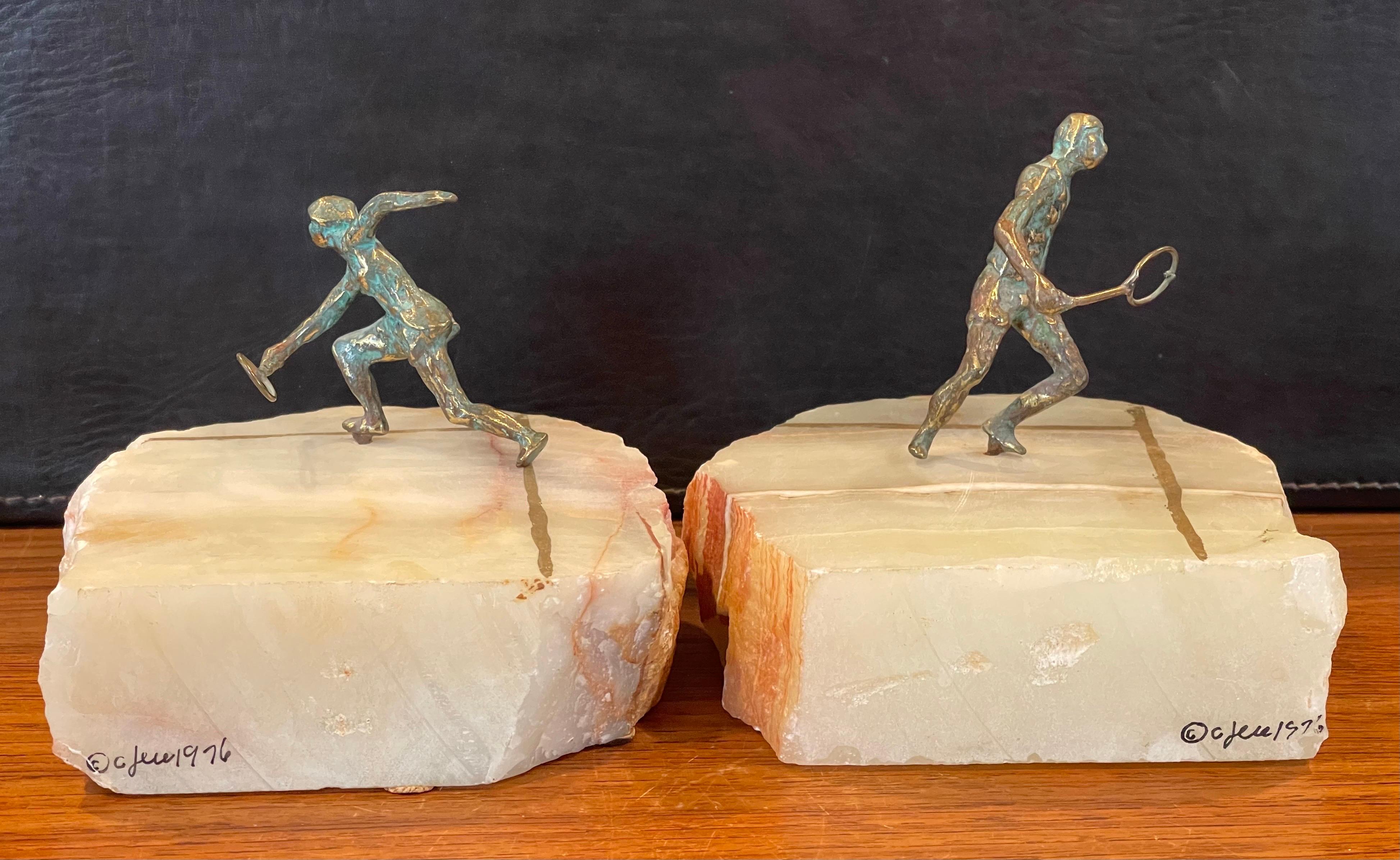 Pair of Tennis Players on Quartz Court Bookends by Curtis Jere for Artisan House For Sale 5