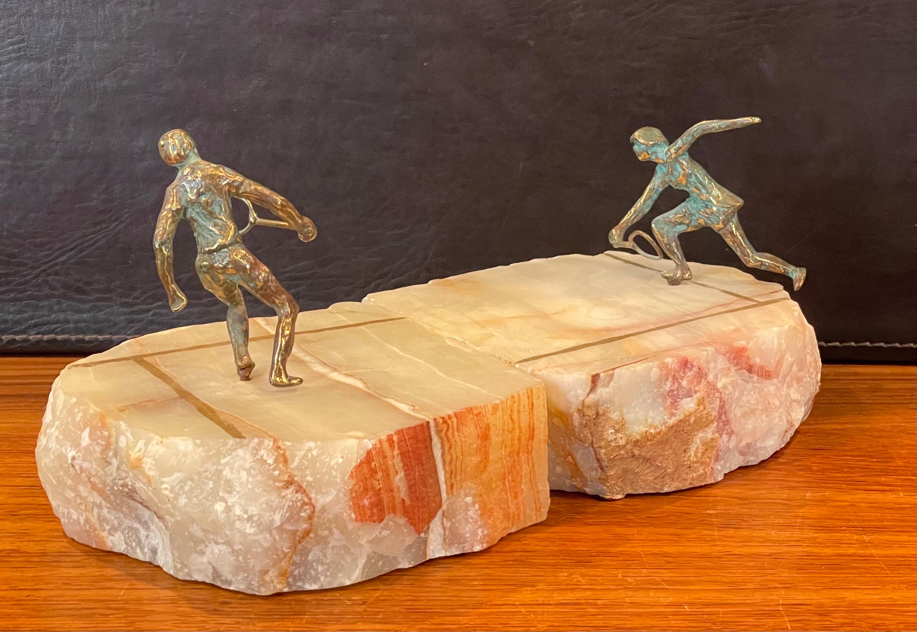 Pair of Tennis Players on Quartz Court Bookends by Curtis Jere for Artisan House For Sale 11