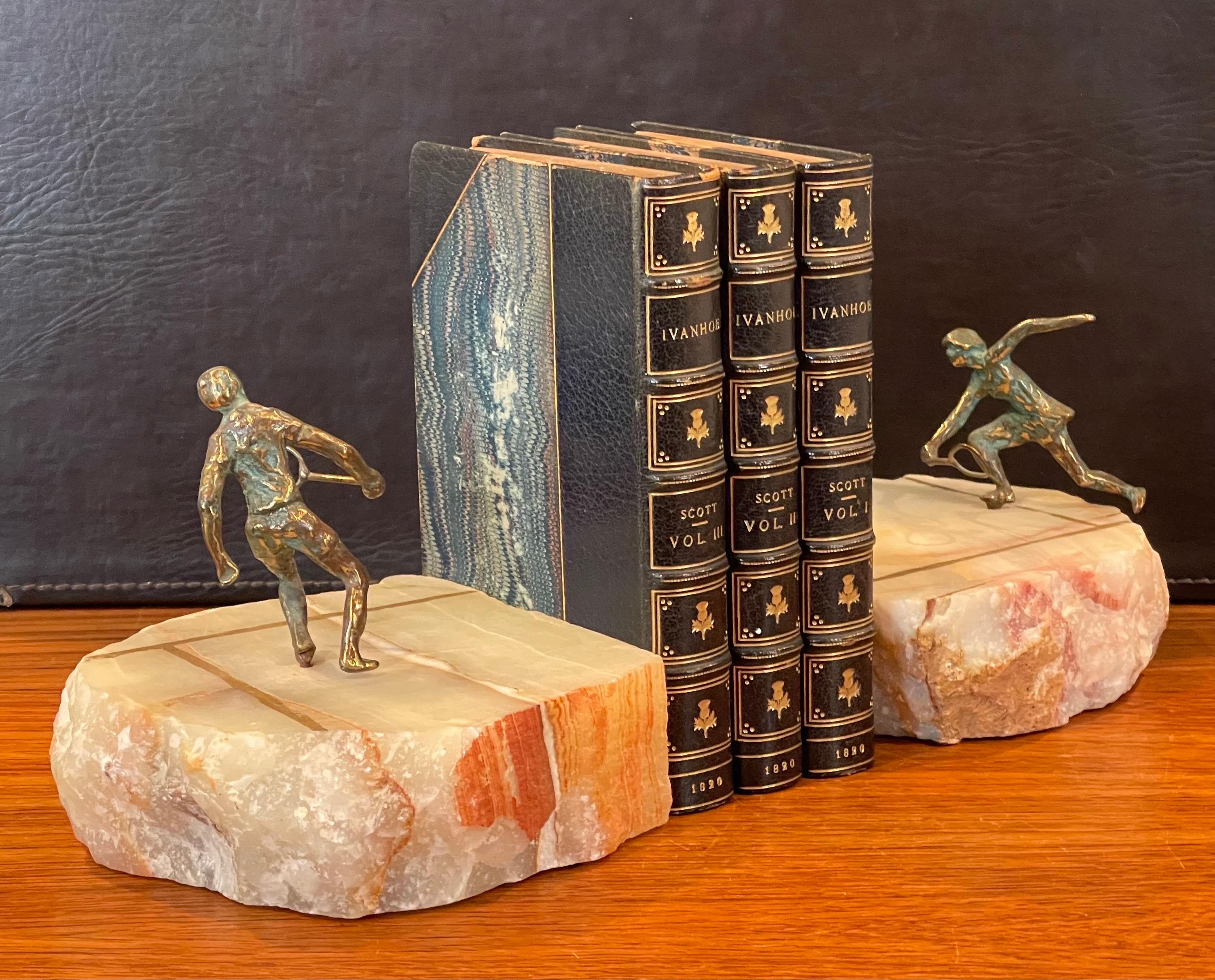 Pair of Tennis Players on Quartz Court Bookends by Curtis Jere for Artisan House For Sale 12