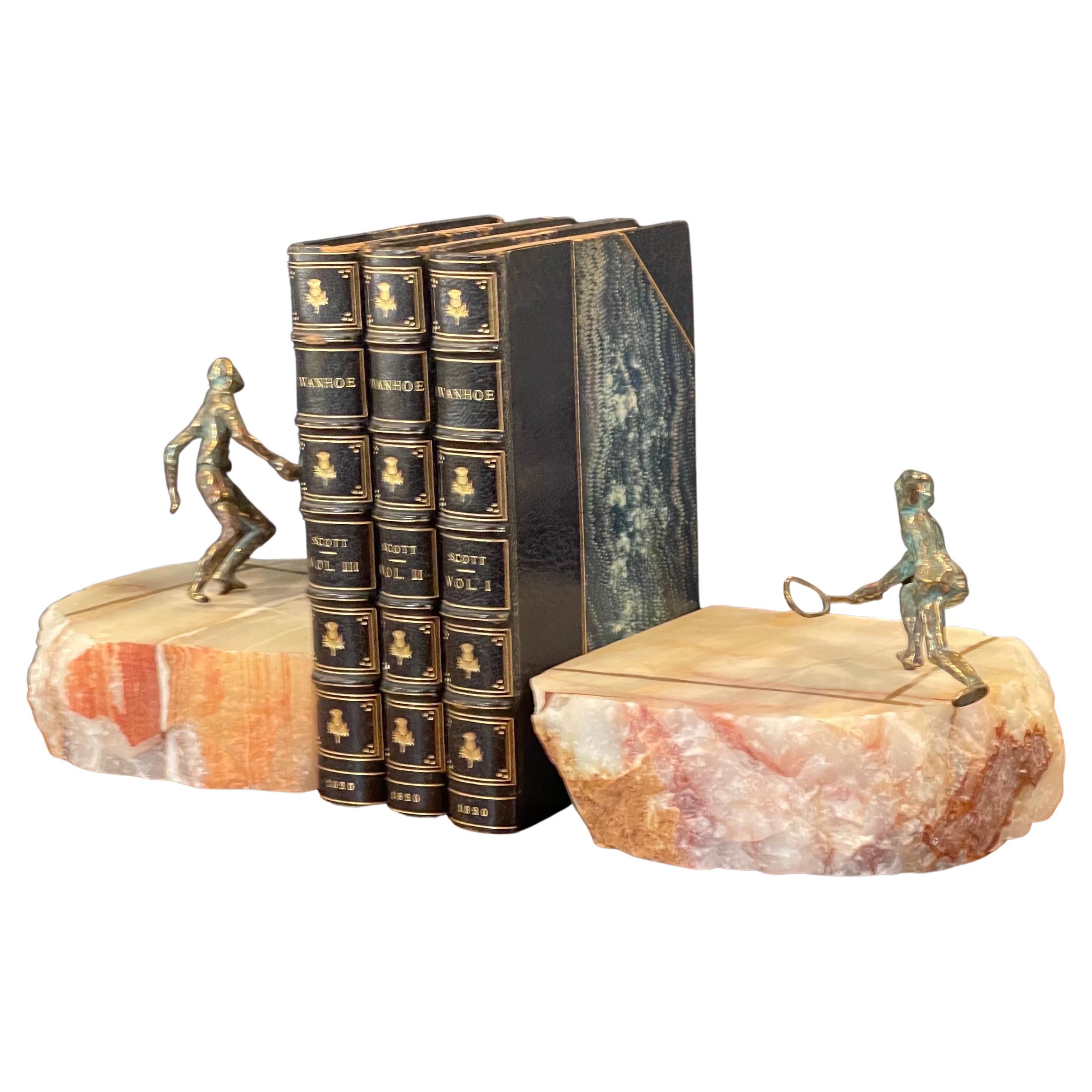 Mid-Century Modern Pair of Tennis Players on Quartz Court Bookends by Curtis Jere for Artisan House For Sale