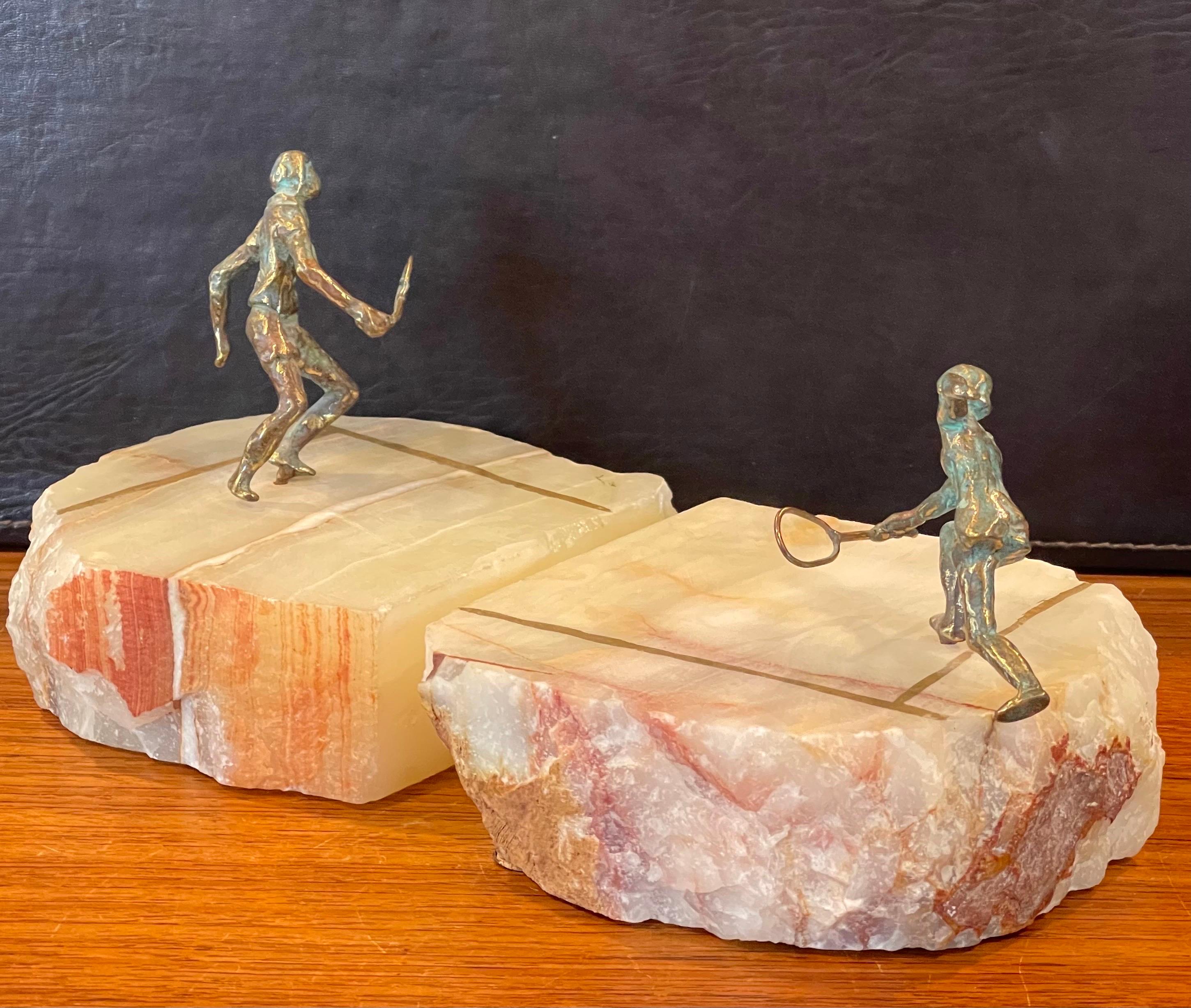 20th Century Pair of Tennis Players on Quartz Court Bookends by Curtis Jere for Artisan House For Sale