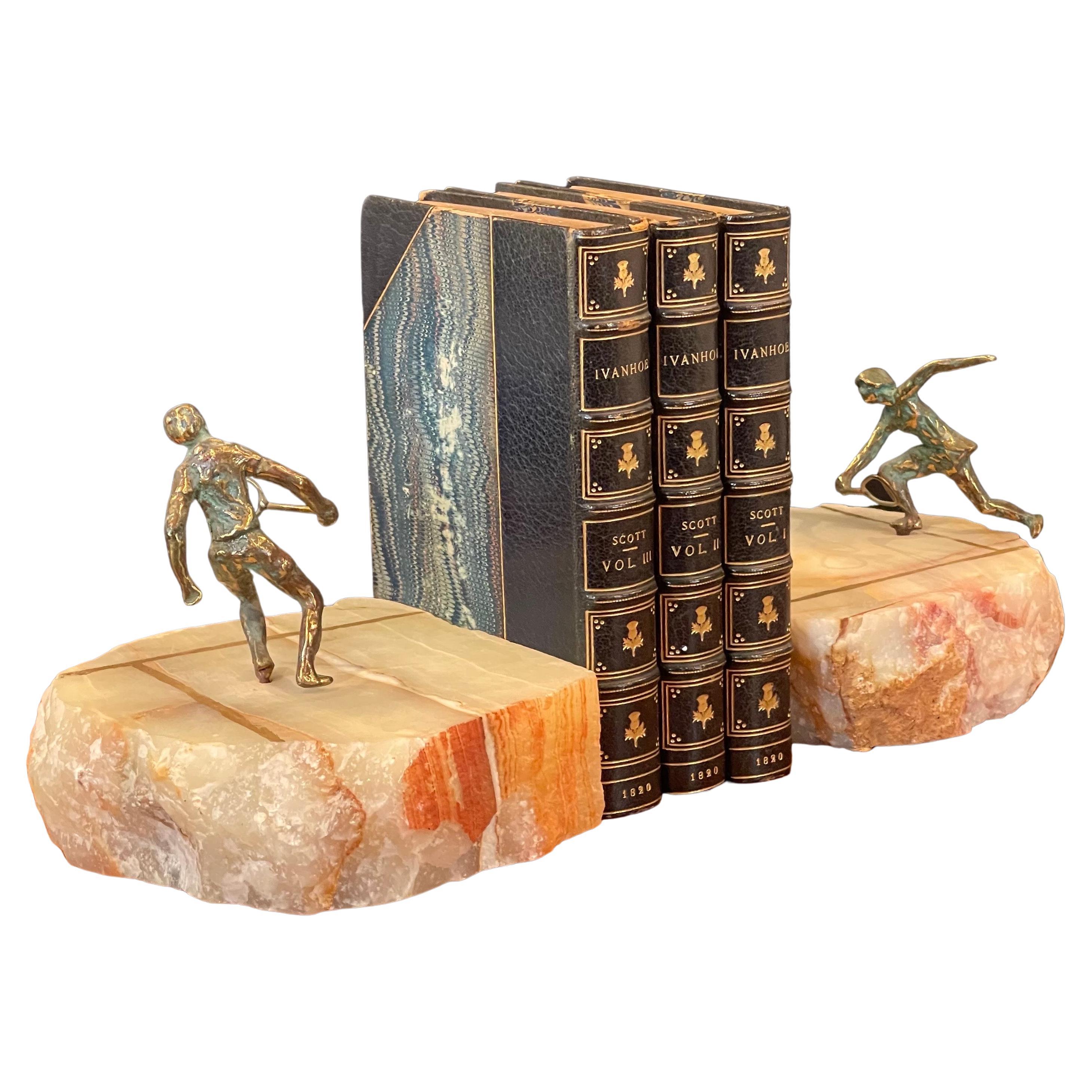 Pair of Tennis Players on Quartz Court Bookends by Curtis Jere for Artisan House For Sale
