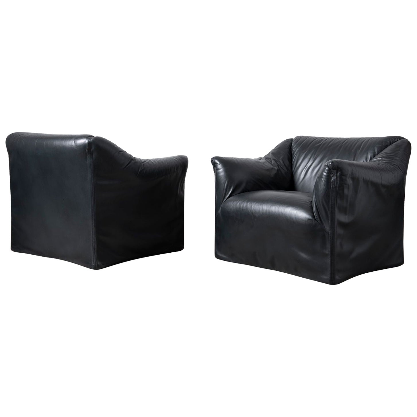 Paar Stühle "Tentazione" aus schwarzem Leder von Mario Bellini für Cassina