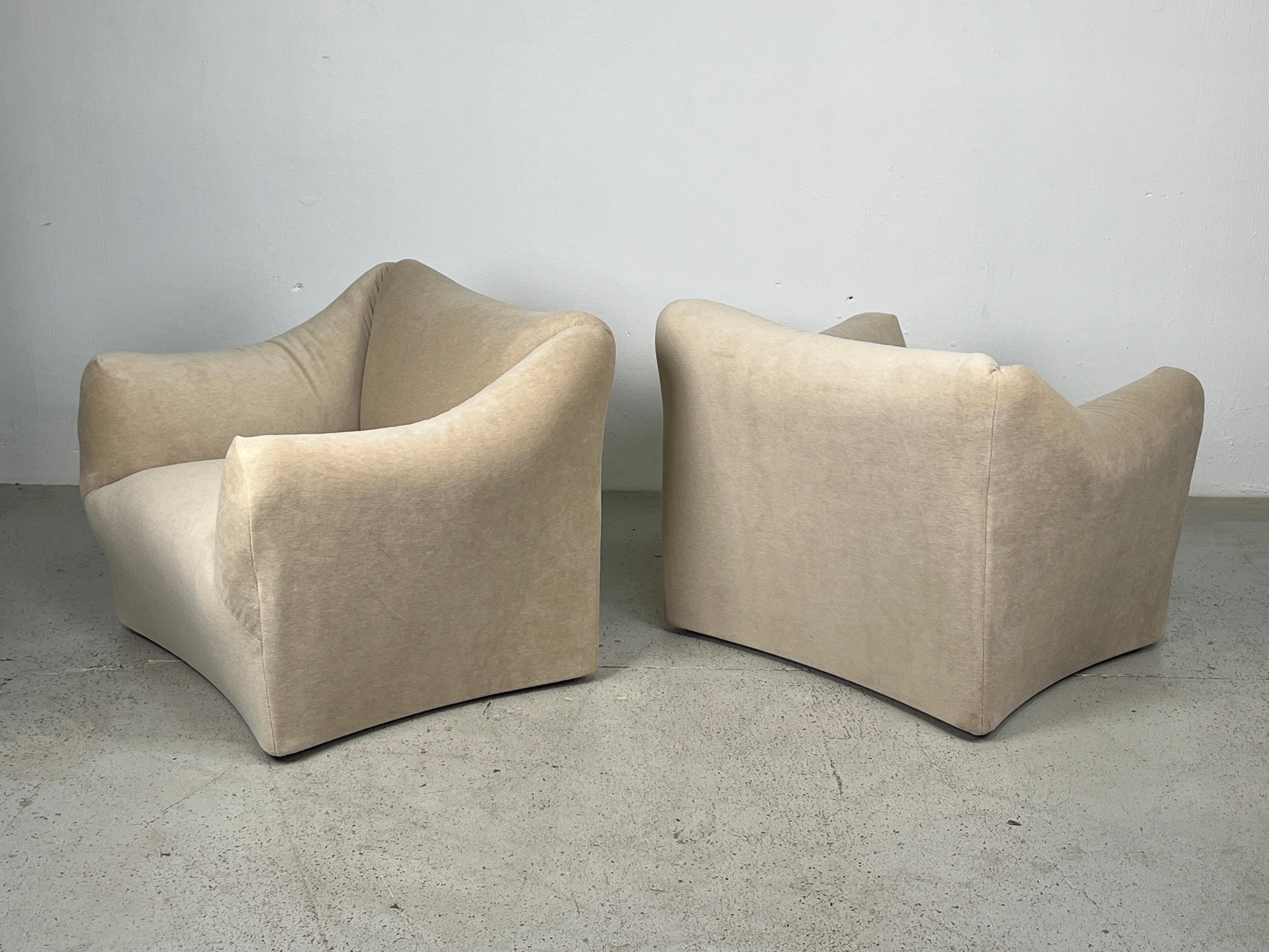 Pair of Tentazione Lounge Chairs by Mario Bellini in Mohair 2
