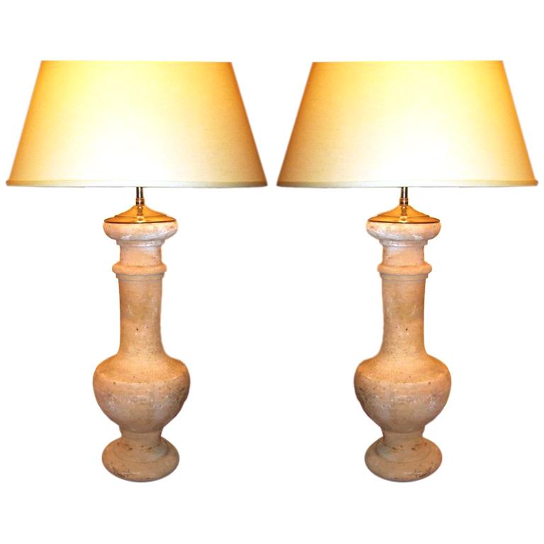 Pair Of Terra Cotta Balluster Lamps